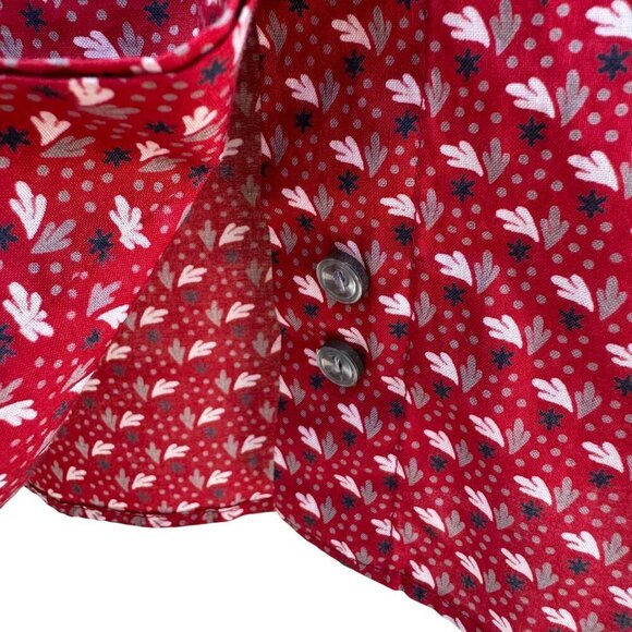 Foxcroft Vintage Womens Red White Button-Up Bow Detail Balloon Sleeve Blouse - Picture 9 of 10